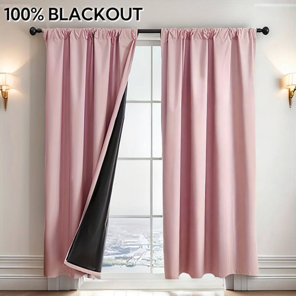 Home Office Inspiration - 1枚入り 100%遮光カーテン 黒裏地付き 多色 断熱 ロッドポケット付き