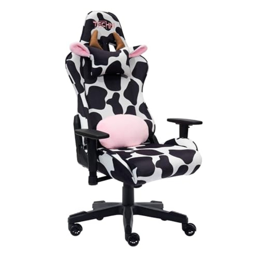 Home Office Chair - ホームオフィス用ゲーミングチェア、黒牛革製、人間工学に基づいたサポート機能と高さ調整機能付き