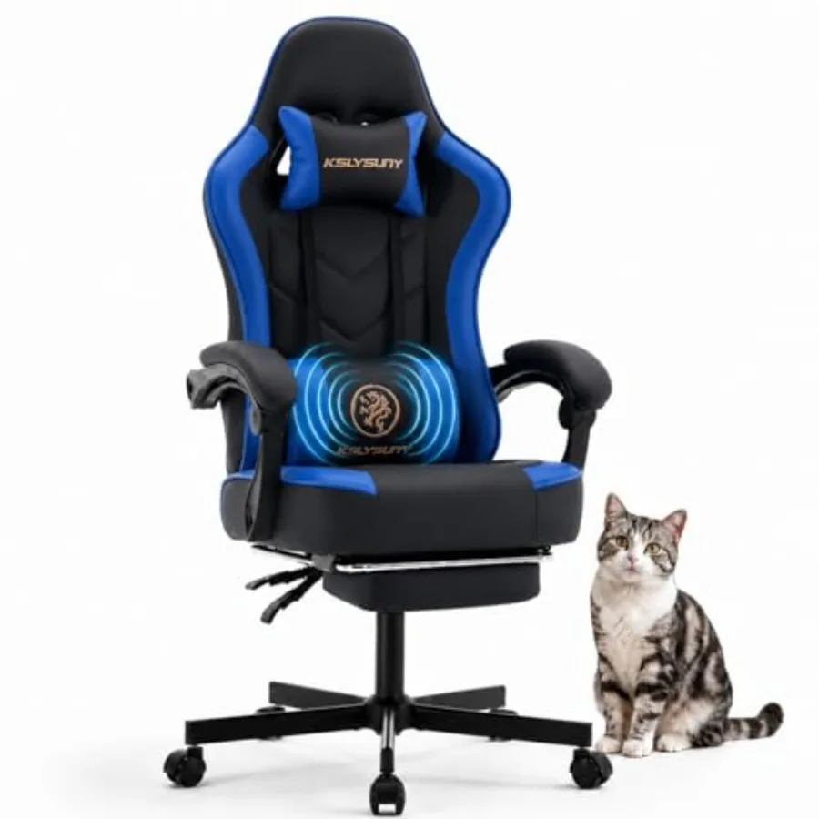 Home Office Chair - ホームオフィス用ゲーミングチェア、ハイバック人間工学設計、ブラックメッシュPUレザー、調整可能なランバーサポート、ポケットスプリング
