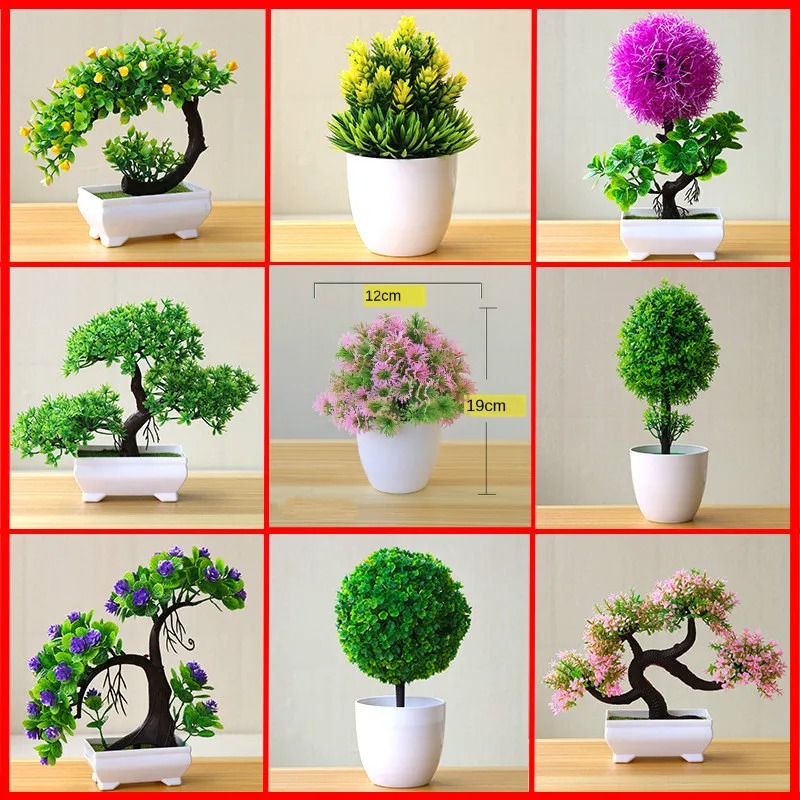 Home Office Desk Ideas - 人工小型樹木鉢植え植物、偽物の盆栽、テーブル装飾用植物、家庭、オフィス、ホテル、庭の装飾用飾り物