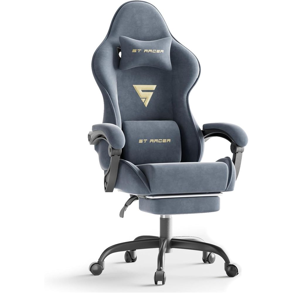 Home Office Chair - 人間工学に基づいたゲーミングチェア、フットレストとマッサージ機能付き、ゲーマー向けハイバックリクライニング、自宅やオフィスに最適（グレー）
