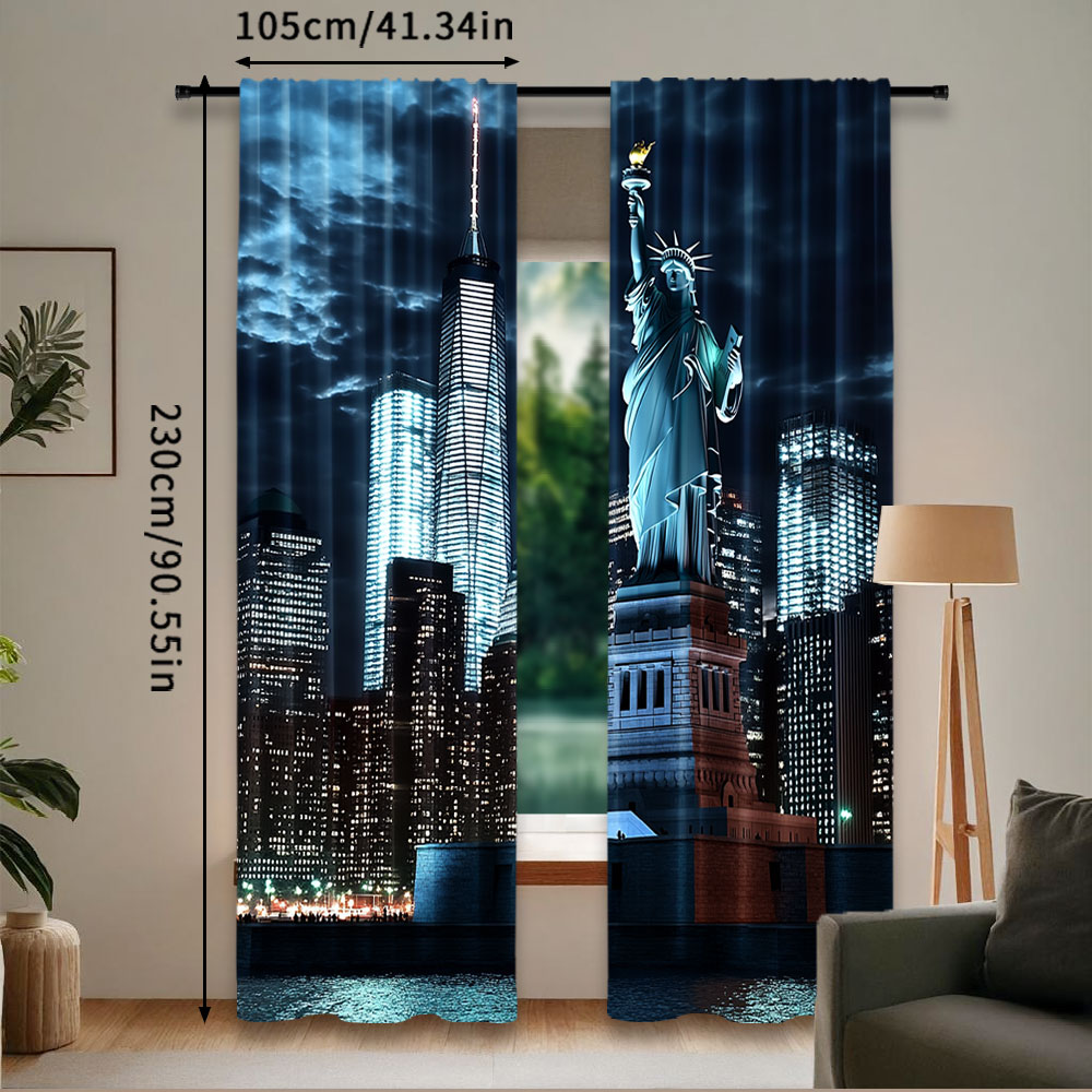 2 個自由の女神カーテンニューヨーク市超高層ビル都市夜景スカ - Home Office York のレビューと価格