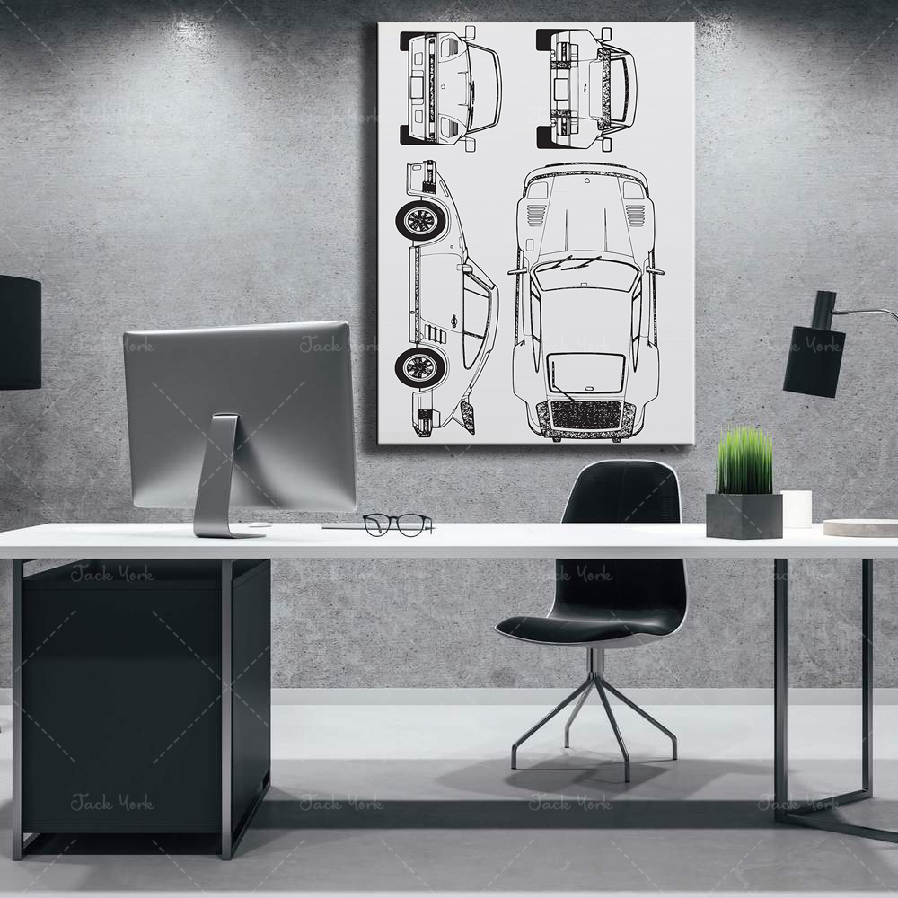 ヴィンテージミニマリストカーのポスター,青い壁のアートプリン - Home Office York のレビューと価格