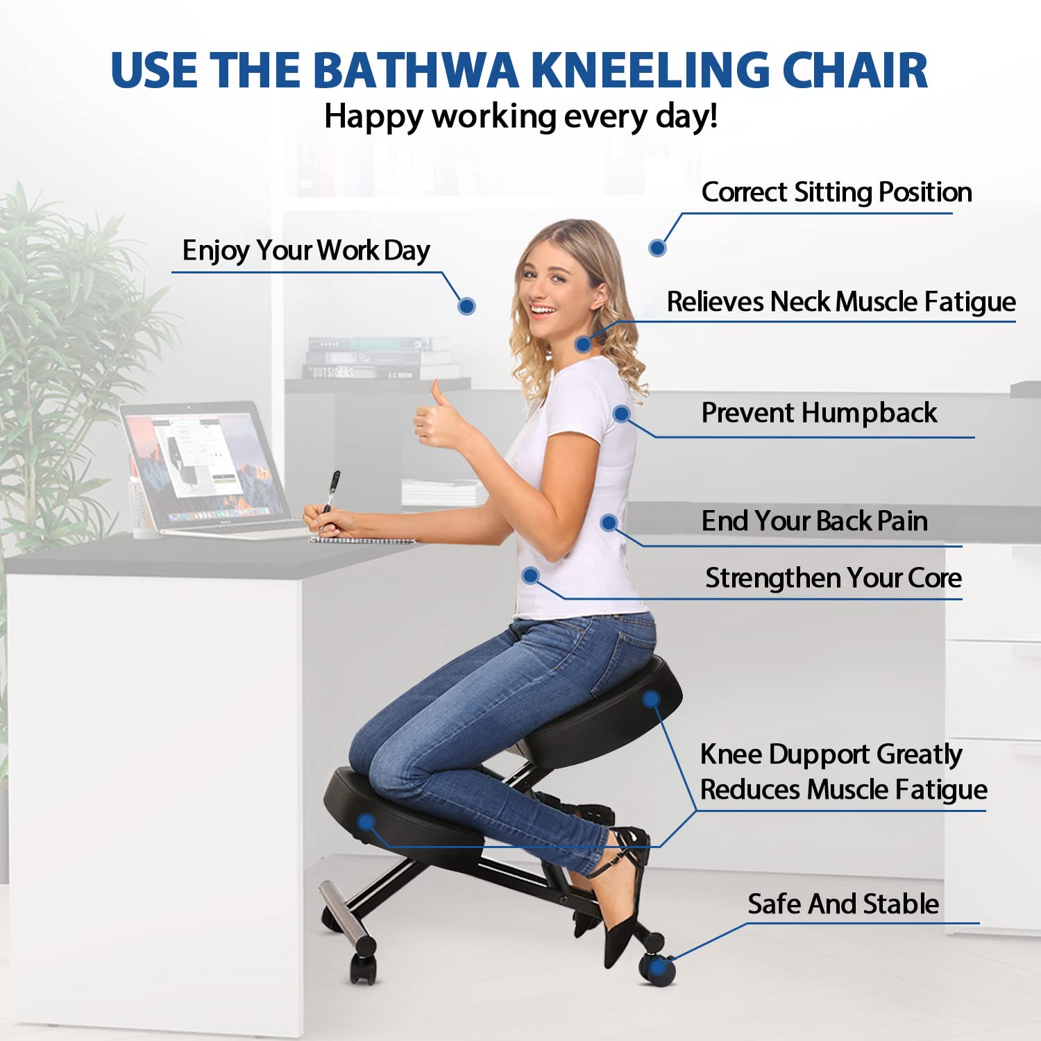 オフィス用のエルゴノミクスニーリングチェア、家庭およびオフィ - Home Office Chair のレビューと価格