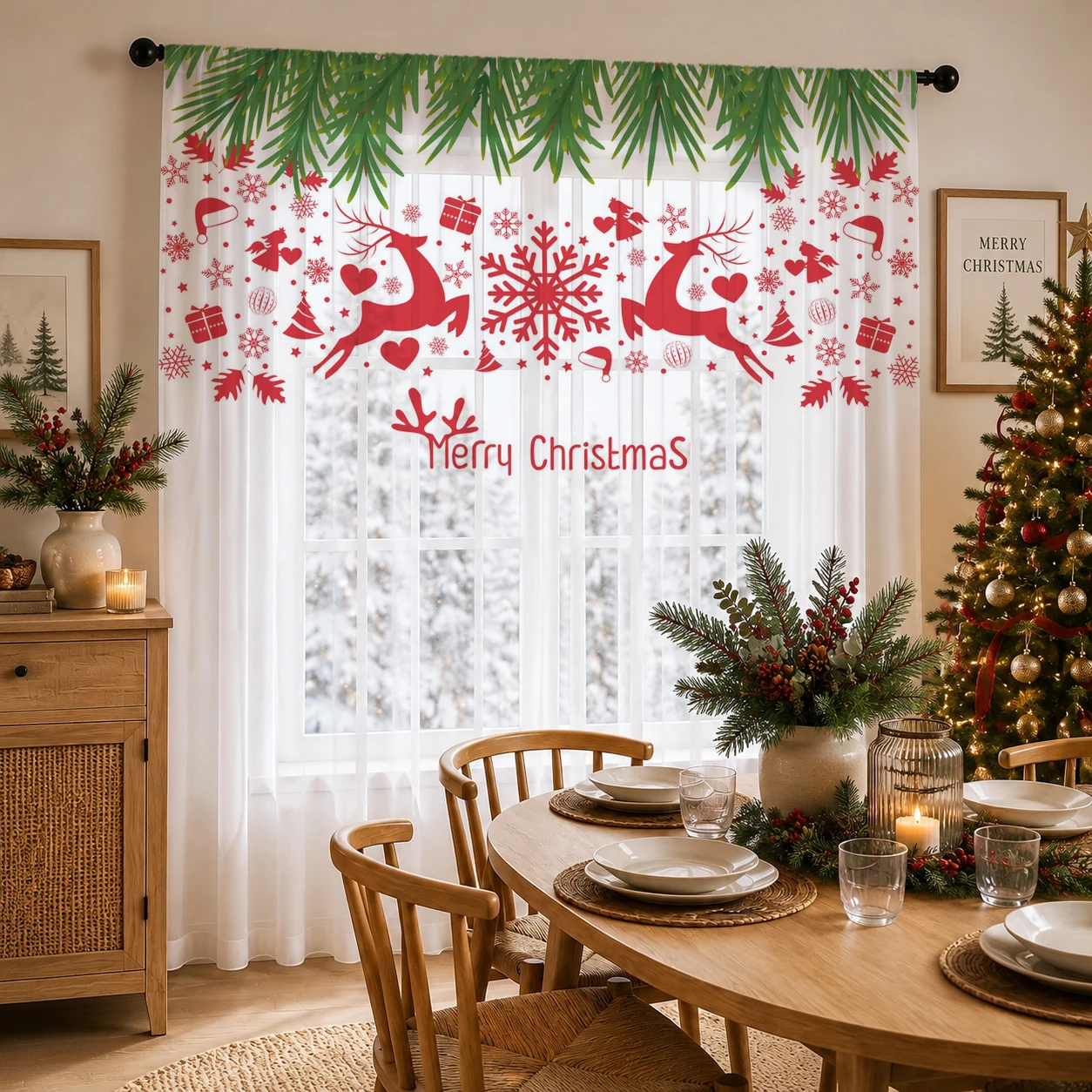 クリスマスグラデーションシアーカーテン、高品質遮光プライバシ - Home Office With Plants のレビューと価格
