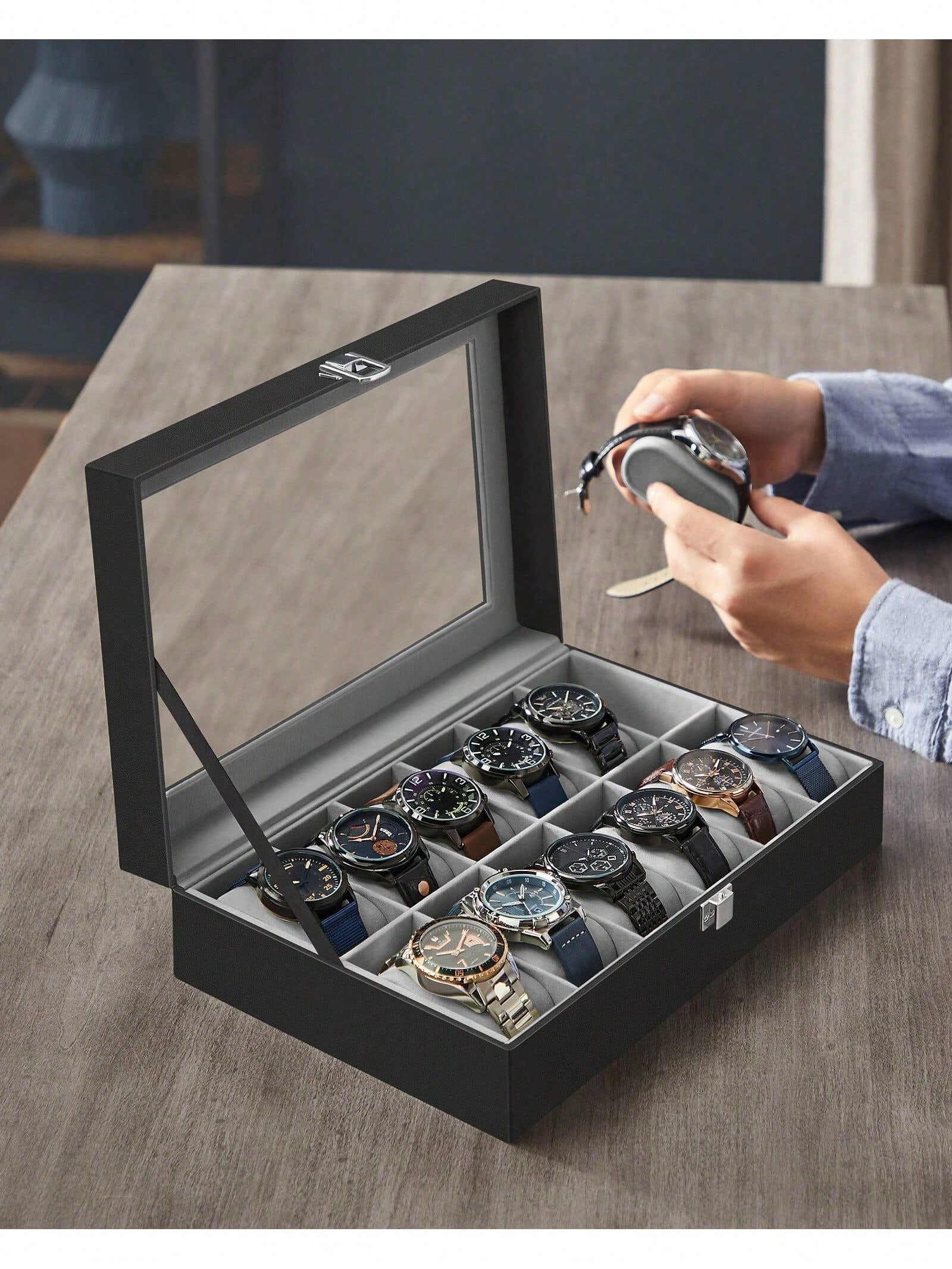 12スロットのロック可能な時計ボックス、ガラス蓋と引き出し付 - File Cabinet Drawer のレビューと価格