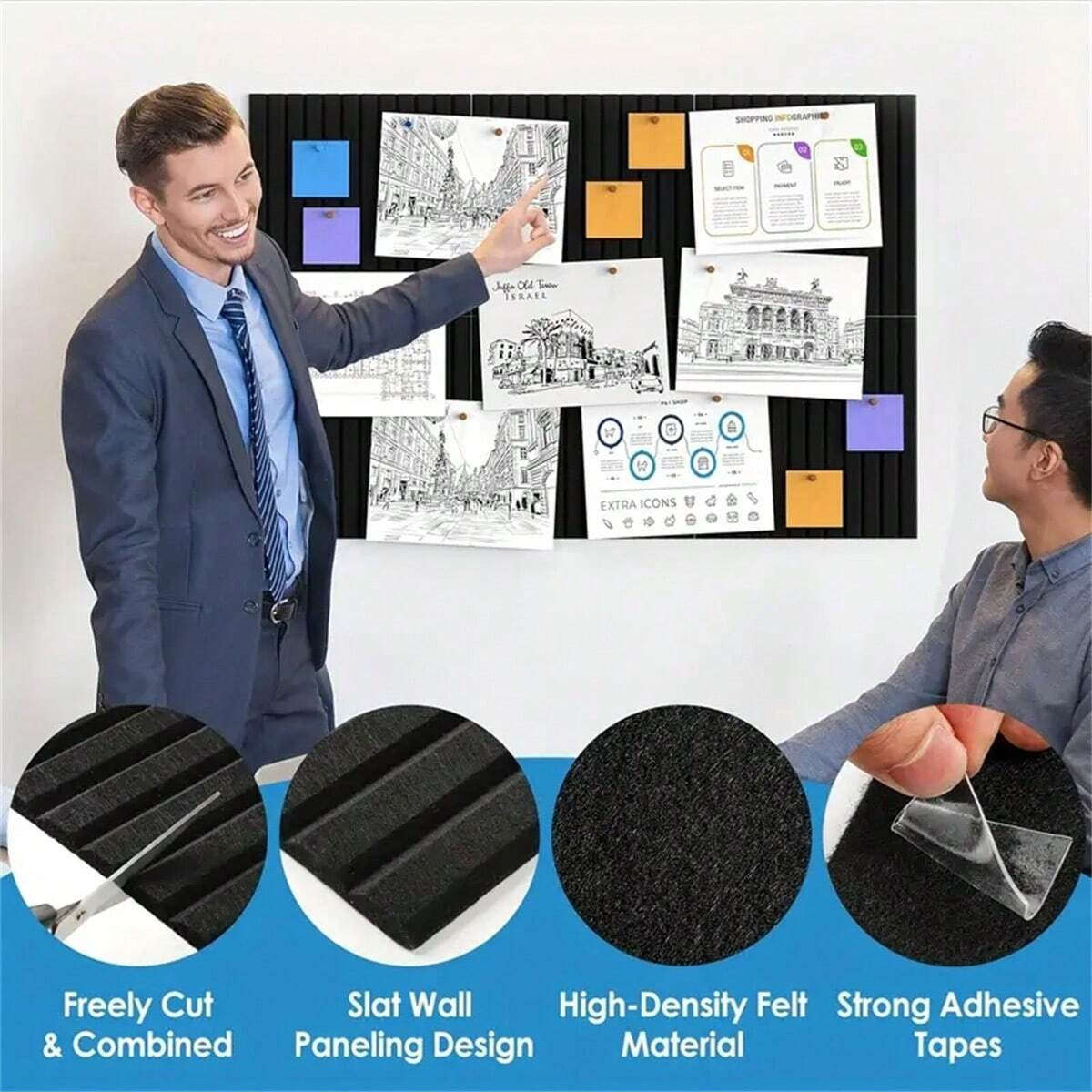 6枚入り大型フェルト壁タイル、オフィス用コルクボード代替品、 - Home Office Alternative のレビューと価格