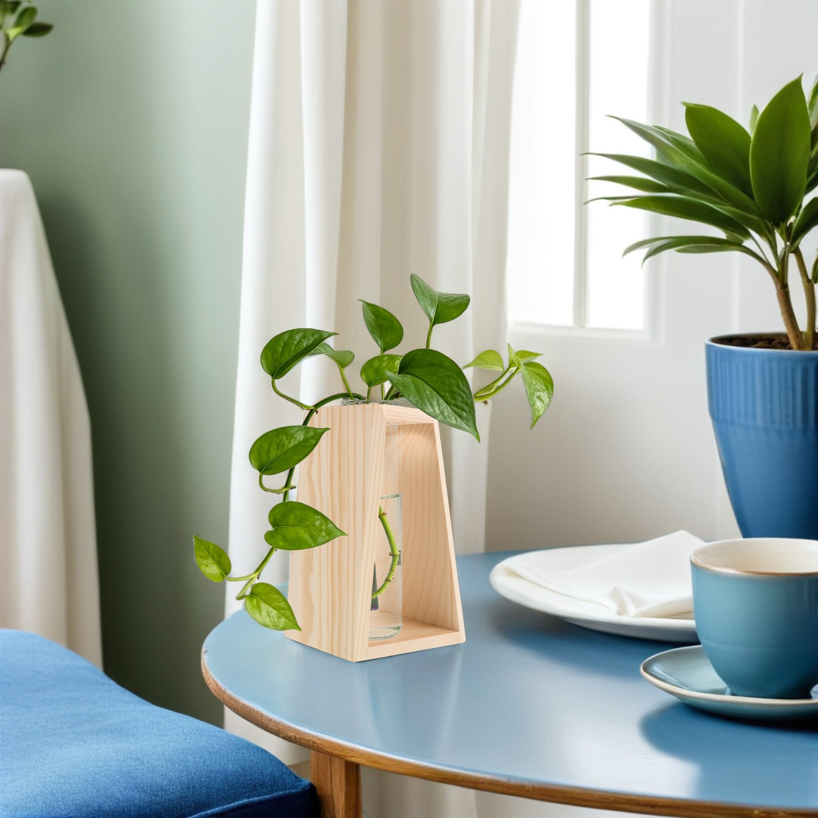 シングルスロット水耕栽培植物ガラス容器木製スタンド安定した木 - Home Office With Plants のレビューと価格