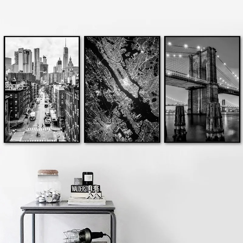 黒と白のニューヨークシティウォールアートポスターキャンバス絵 - Home Office York のレビューと価格