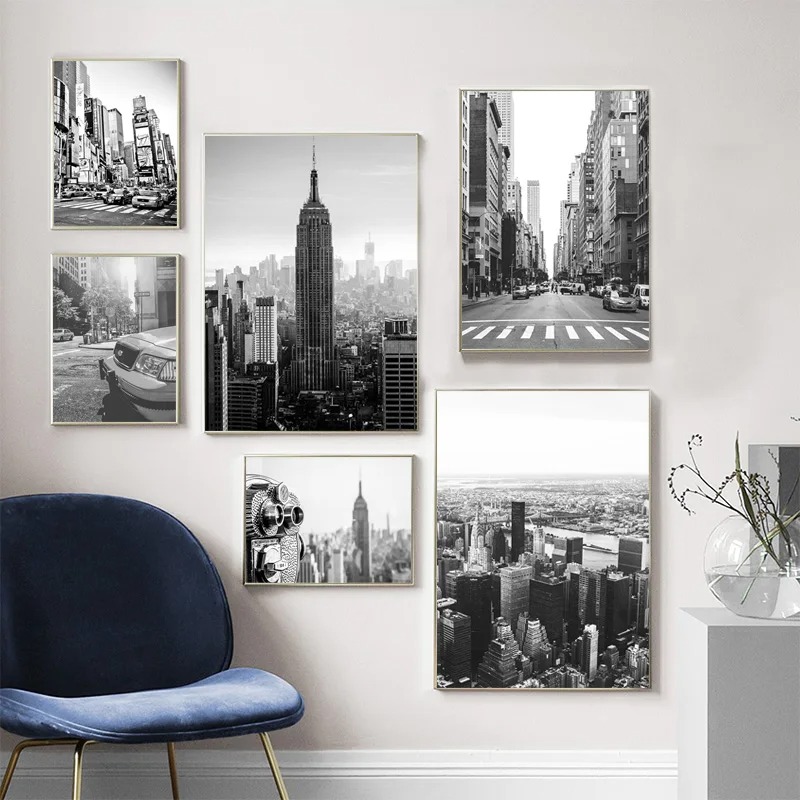 黒と白のニューヨークシティウォールアートポスターキャンバス絵 - Home Office York のレビューと価格