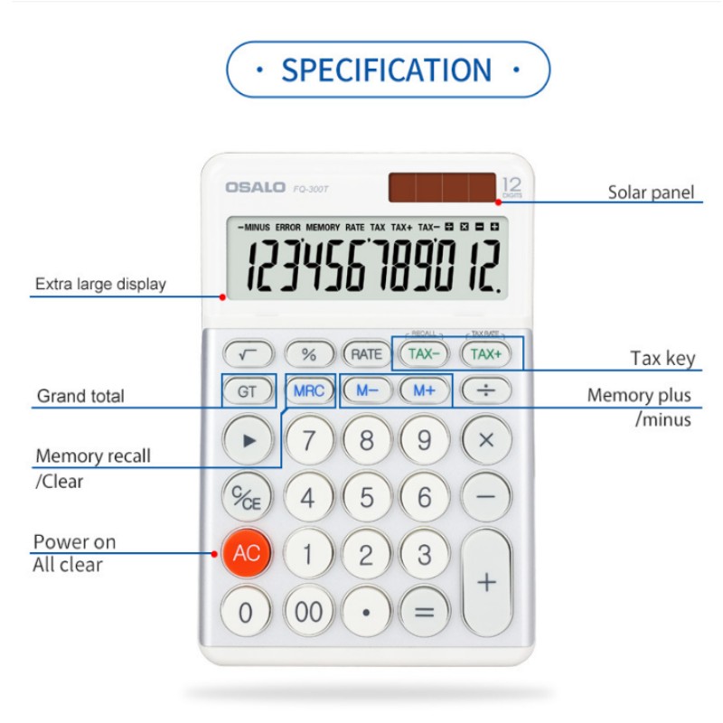 OSALO 300t 12 桁ソーラーデスクトップ電卓 -  - Home Office Tax のレビューと価格