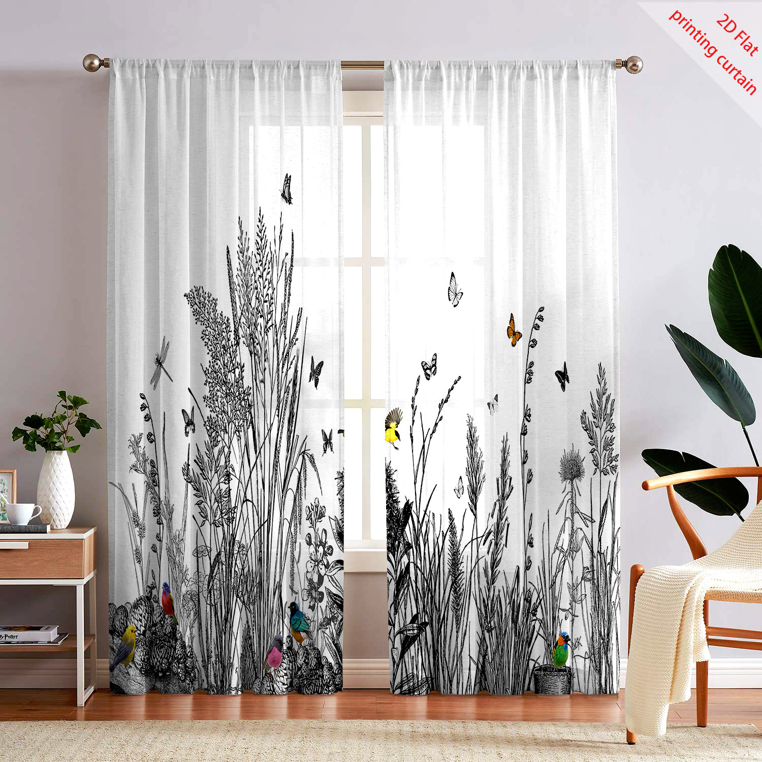 植物プリント透明スクリーンカーテンホームウィンドウ装飾フィル - Home Office With Plants のレビューと価格
