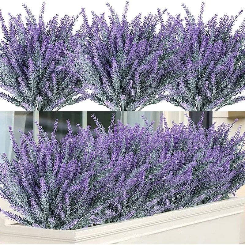 1 バンドル紫色の人工ラベンダーの花の花束人工植物家庭用屋外 - Home Office Desk Ideas のレビューと価格